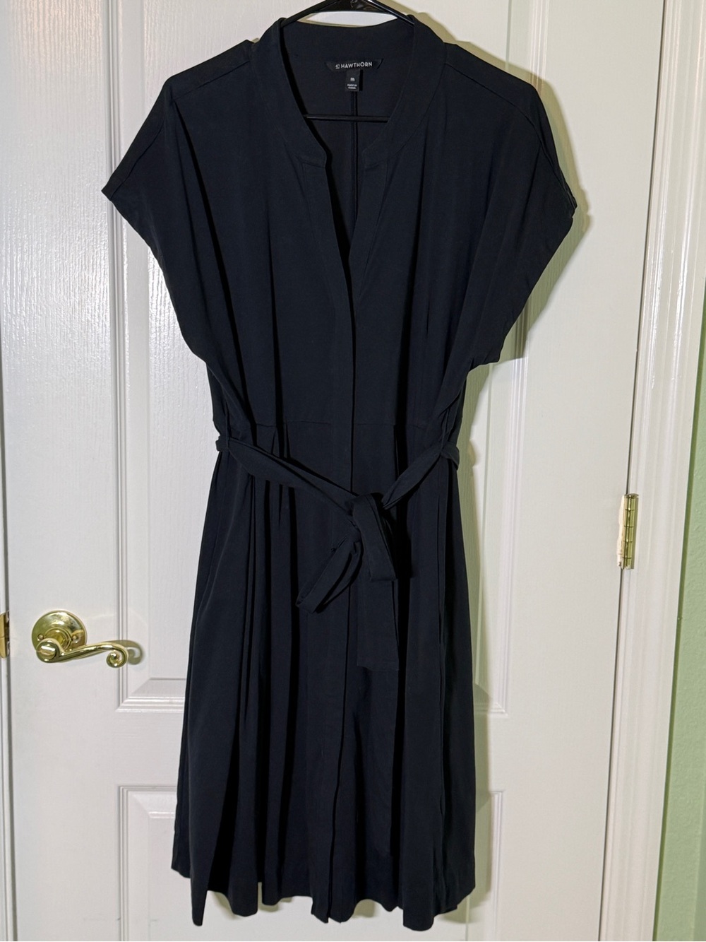 Button front black shirt dress with belt